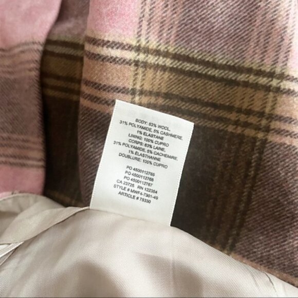 𝅺WILFRED | New Wrap Front Wool Mini Skirt Pink Brown Plaid Size 0 Aritzia - Picture 5 of 6